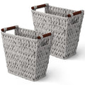 GRANNY SAYS Woven Waste Basket Gray Wicker Basket with Wood Handles Wicker Waste Basket for Bathroom Living Room 2-Pack 13 x 7 ½ x 12 ½