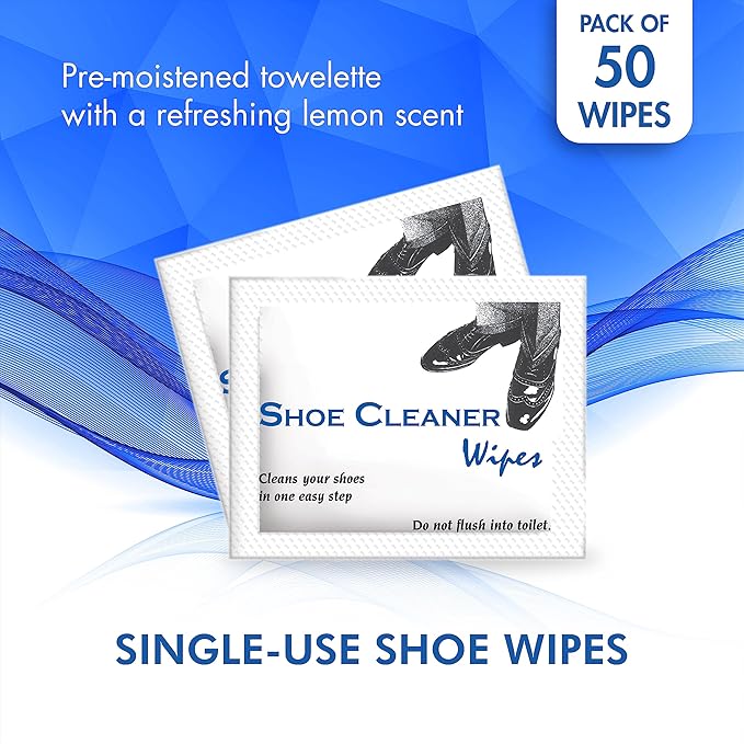 Diamond Wipes Pre-Moistened Shoe Shine Wipes Streak-Free Shoe Cleaner Pack of 50 Individually Wrapped Wet Wipes - Use On Leather Travel Essentials