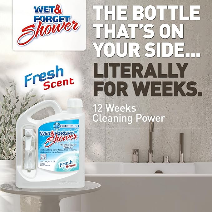 Wet &amp Forget Shower Cleaner Spray Multi-Surface Weekly Application Requires No Scrubbing Bleach-Free Formula Ready to Use Fresh Scent 3 Months of Cleaning 64 Fluid Ounces 1 Pack