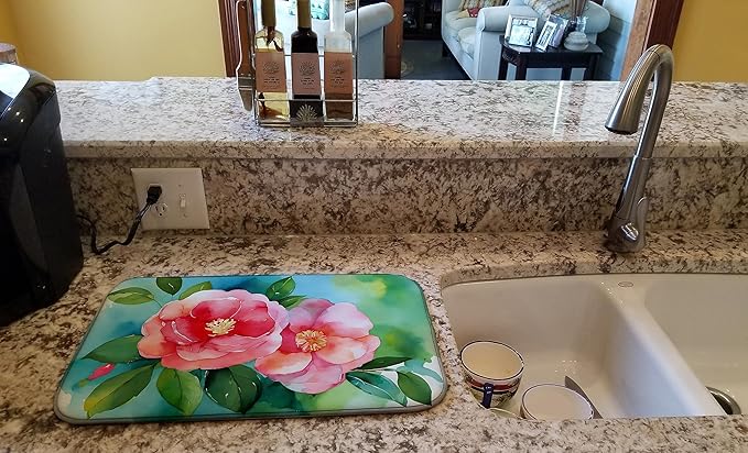 Caroline's Treasures DAC1621DDM Alabama Camellia in Watercolor Dish Drying Mat Absorbent Dish Drying Mat Pad for Kitchen Counter Dish Drainer Mat for Countertop 14 x 21 Multicolor