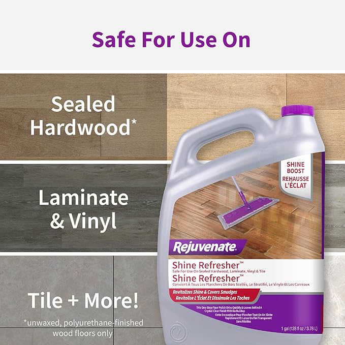 Rejuvenate Shine Refresher Floor Polish Covers Smudges Protects And Boosts Shine On Sealed Hardwood Laminate Vinyl And Tile 1 Gallon