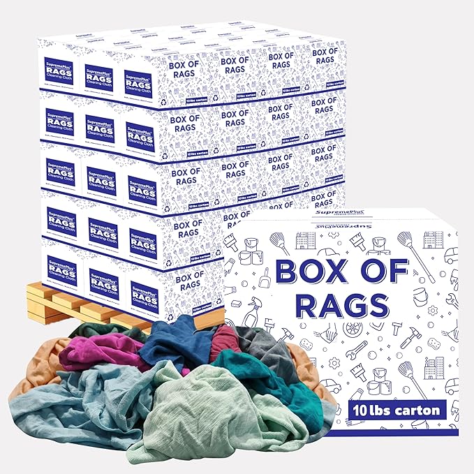 Recycled Color T-Shirt Cleaning Rags (600 lbs. Pallet 60x10 lbs Box) in Box Color Cotton Rags Perfect for Housing &amp Workshop Tasks Elevate Your Cleaning Routine!
