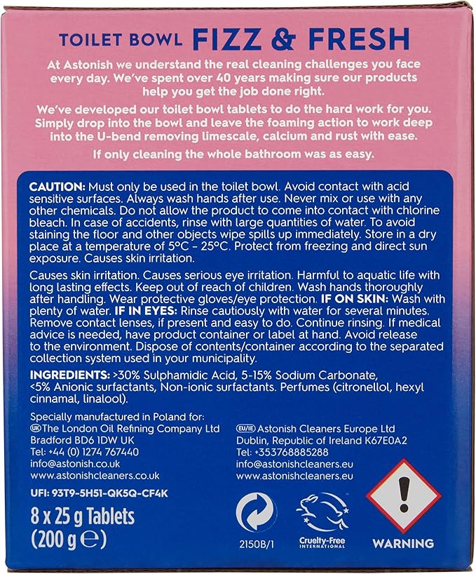 Astonish Special Aromatic Edition Toilet Bowl Fizz &amp Fresh Deep Cleaning Foam Action Tabs Pink Peony Fresh Scent 8 Tablets 12 pack