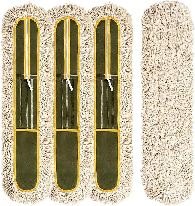 4-Pack 36'' Universal Microfiber and Cotton Mop Pads – Loop End - Easy Zipper - Compatible with Industrial Dust Mops – Reusable Replacement Heads for Commercial Floor Cleaning &amp Janitorial Supplie