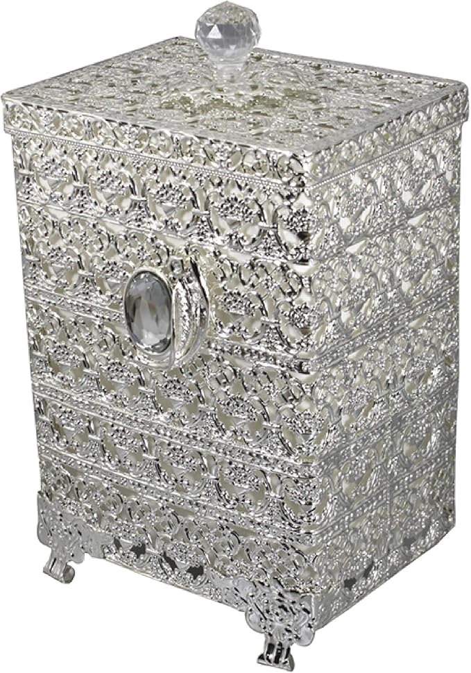 SEHAMANO Antique Rectangular Wastebasket Vintage Decorative Small Trash Can Classic Garbage Container Bin for Vanity Bedroom Kitchen Powder Rooms Home Office Rubbish Bin (Silver (Shiny Silver))
