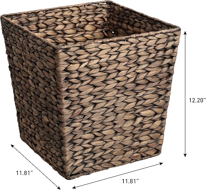 happimess HPM1402B-SET2 Theo Coastal Farmhouse Handwoven Water Hyacinth 4.8-Gallon Tapered Square Wicker Watebasket Brown (Set of 2)