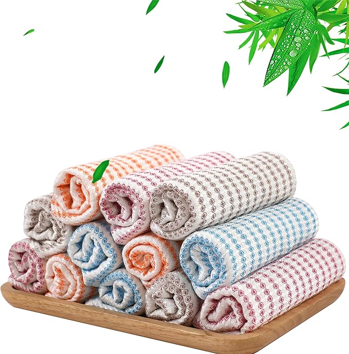 Kitchen Washcloths 12 Pack 10x14 Inch Small Dish Cloth for Washing Dishes Lint Free Fast Dry Reusable Cleaning Cloth Ultra Soft &amp Scratch Free Waffle Dish Rag Easy to Rinse Multicolor Dishclot