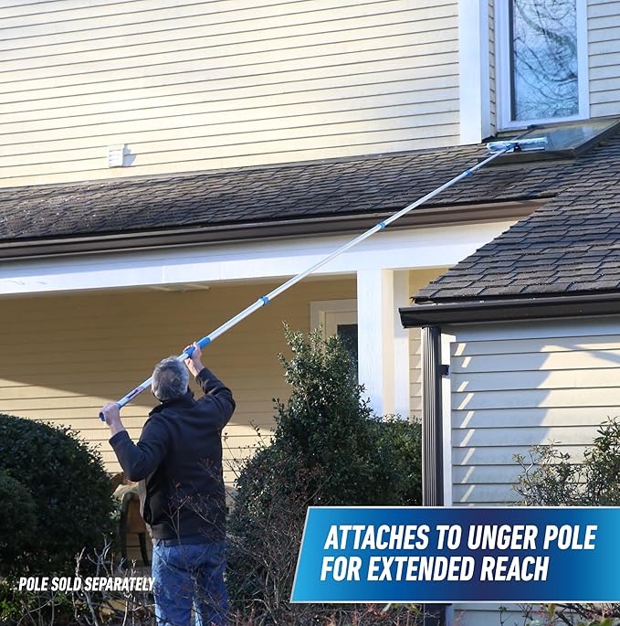 Unger Professional Connect and Clean 18” Proflex 2-in-1 Squeegee and Scrubber High Access Window Cleaning Tool with Pivoting Head Commercial and Residential Use Reusable Microfiber Sleeve