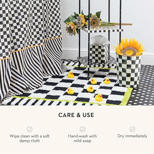 MACKENZIE-CHILDS Waste Bin Decorative Bedroom Trash Can or Bathroom Trash Can Black-and-White Courtly Check