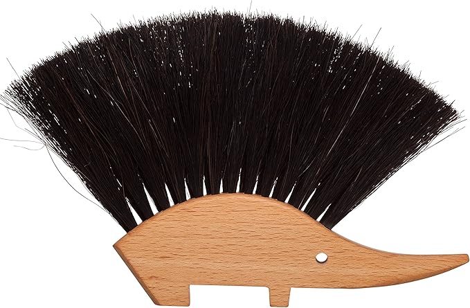 REDECKER Hedgehog Table Brush Natural Horsehair Bristles 4-1/2 x 5-1/2 inches Versatile Hand Brush in a Decorative Shape - Horse Hair Brush for Table - Hedgehog Duster - Made in Germany