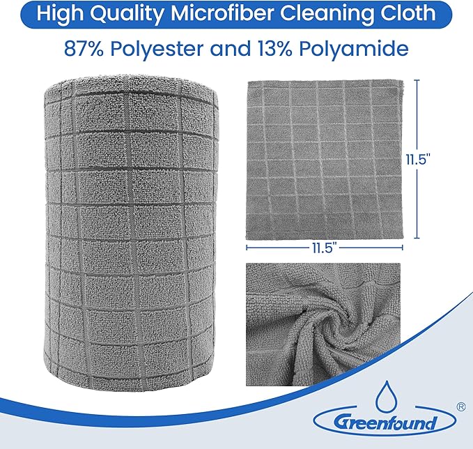 Greenfound Microfiber Cleaning Cloth Roll -80 PackTear Away Towels for CarReusable Paper Towels WashableSuper AbsorbentLint Free Cleaning Rags for HouseKitchenWindow-11.5×11.5(Check Grey)