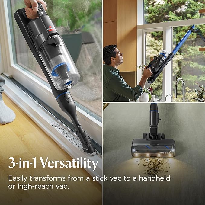 Bissell PowerClean FurFinder 200W Self-Standing Cordless Vacuum w/Tangle Free Brush Roll Strong Suction Removeable Battery Wall Mount Upholstery Tool &amp Bright Headlights