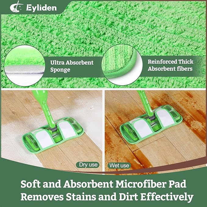 Eyliden Spray Mop - Design for Small Spaces | 12 Disposable Cloths 1 Reusable Pad 13 oz Refillable Bottle | Wet Mops for Apartments and Dorms Floors Lock Tight Design No Lost Pads - Swivel Head