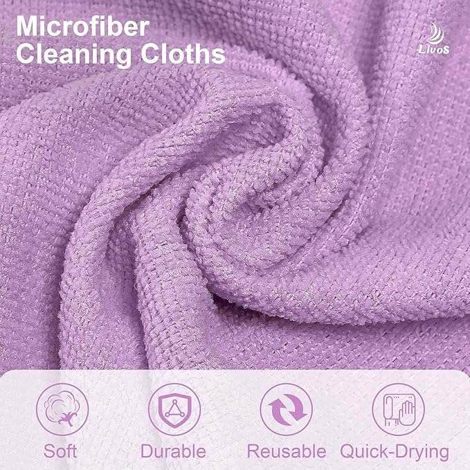 LIVOS Microfiber Cleaning Cloth Roll - 80 Pack Reusable Paper Towels Purple Tear Away Towels Microfiber Towels for Cars Super Absorbent Lint Free Cleaning Rags for HouseKitchenWindow-11.5x11.5