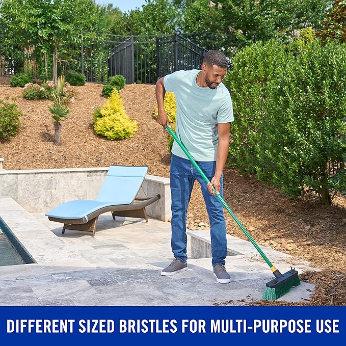 Quickie Bulldozer 18-Inch Multi-Surface Push Broom Green Heavy-Duty with Swivel Hang-Up Feature Perfect for Indoor and Outdoor Cleaning Sweeping Sidewalks &amp Warehouses
