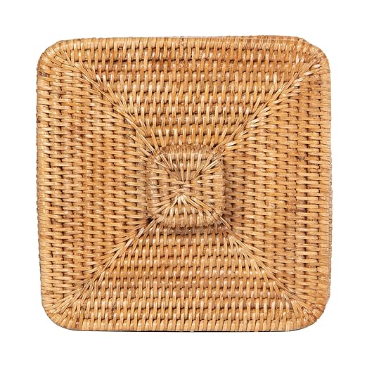 Kouboo Rattan Square Paper Waste Basket and Trash Bin with Lid and Plastic Insert 2 Gallon Capcity Honey-Brown