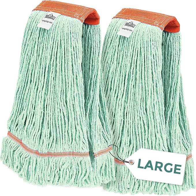 Nine Forty 2-Pack Industrial and Commercial-Grade Looped End Wet Mop Head Refill - Heavy Duty 20 Inch 4-Ply Premium Synthetic Yarn - for Optimal Absorption and Durability - Green (2 Pack Large)