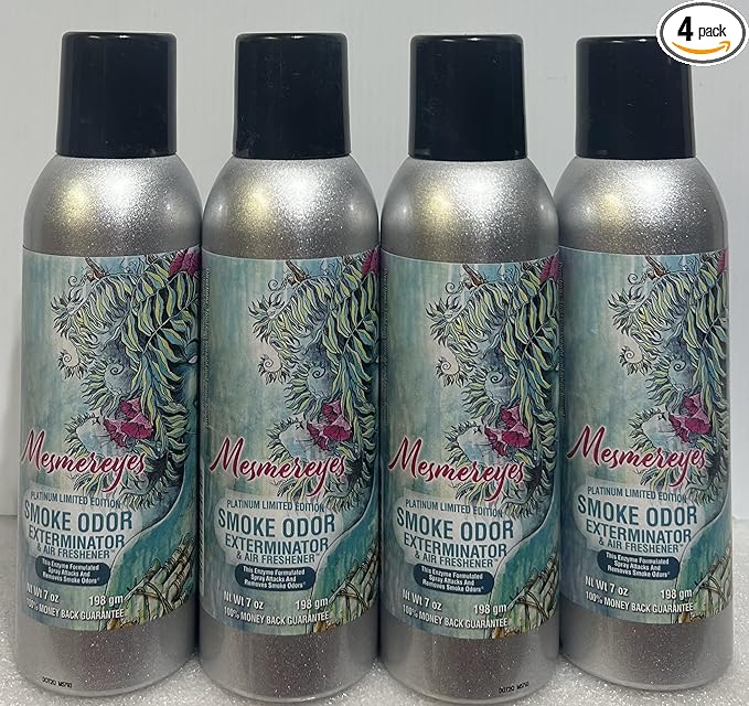Smoke Odor Exterminator 198 gm/ 7 oz Large Spray Mesmereyes Set of Four Spray Cans.