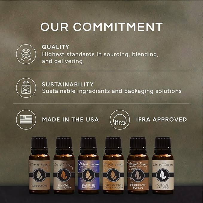 Eternal Essence Oils Freshly Baked Set of 6 Premium Fragrance Oils - Includes Blueberry Pancakes Caramel Nut Muffin Butterscotch Cookie Dough Cinnabon Chocolate Fondue and Creamy Nutmeg - 10ML