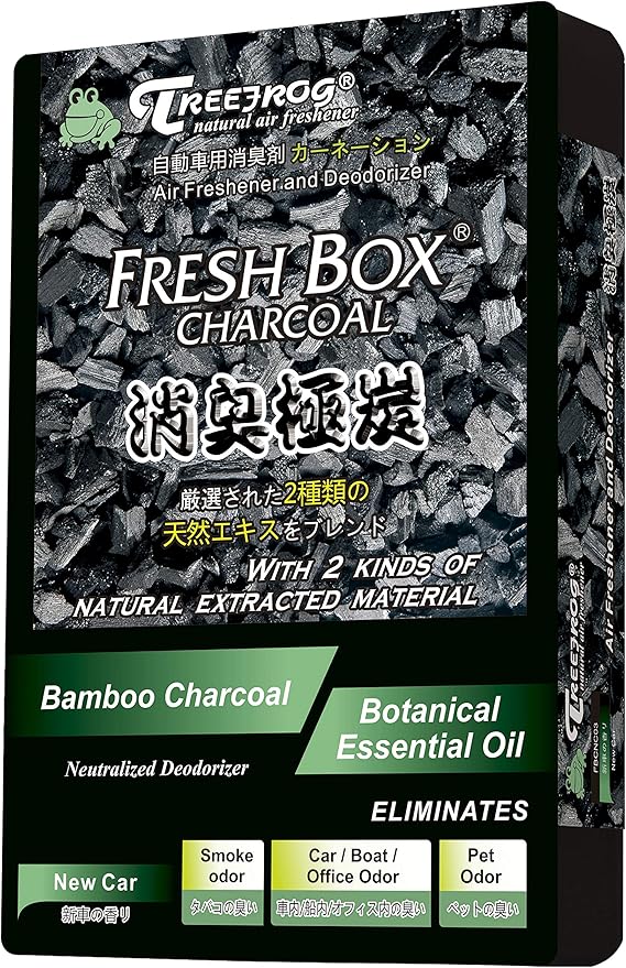 Treefrog Xtreme Fresh Box Charcoal New Car Scent 3-Pack Car Air Freshener Deodorizer and Neutralizer air Plus Smelling Great Bamboo Charcoal Generously Large Size 200g.