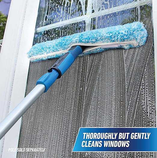 Unger Professional Connect and Clean Total Pro Cleaning Kit All-in-One Household Window Washing with Streak-Free Results Includes 12” Squeegee 14” Scrubber Washer Telescopic Pole Extends Up to 6’
