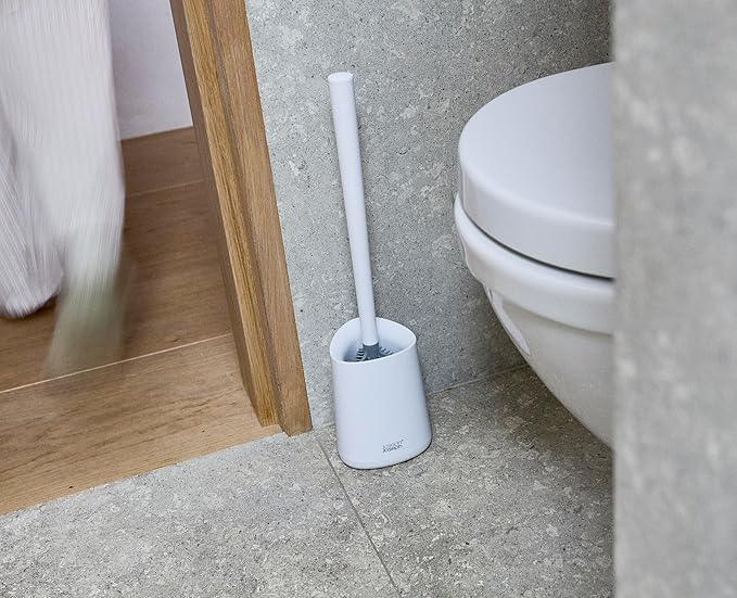 Joseph Joseph Flex 360 Lite Advanced Smart Toilet Brush and Small Storage Holder Set with Anti-drip Anti-Clog Triple-Action Replaceable Brush Head - White