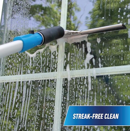 Unger Professional Connect and Clean Total Pro Cleaning Kit All-in-One Household Window Washing with Streak-Free Results Includes 12” Squeegee 14” Scrubber Washer Telescopic Pole Extends Up to 6’