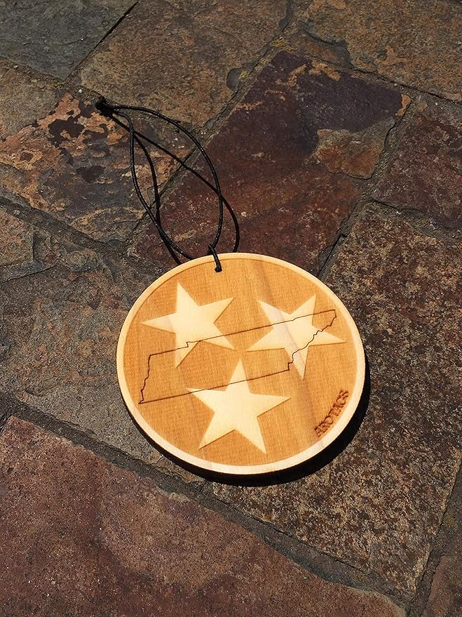 Arotags Tennessee Wooden Car Air Freshener - Long Lasting Cool Breeze Scent Diffuses for 365+ Days - Includes Hanging Mirror Diffuser and Fragrance Oil - 100% American Made