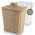 Wicker Trash Can with Lid and Liner - Rattan Trash Can for Bathroom - Decorative Wicker Waste Basket for Bedroom Kitchen and Office (Natural Seagrass)