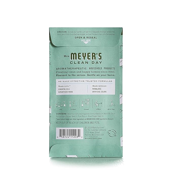 MRS. MEYER'S CLEAN DAY Air Freshener Sachets Fragrance for your Locker Car Closet and Gym Bag Basil Pack of 3