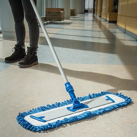 FLO-PAC Dry Mop Mop Pad Looped Fringe with Microfiber Center for Floor and Wall Cleaning 24 Inches Blue (Pack of 12)