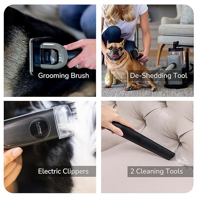 FURME Professional Plus Pet Grooming Vacuum Kit - Cat &amp Dog Grooming Kit for Easy Pet Care at Home Quiet &amp Safe Dog Hair Remover Machine with Brush Clipper Shedding &amp Cleaner Tools &amp