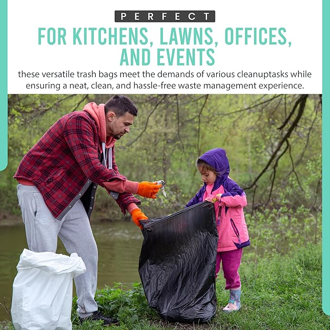 Extra Large 55-60 Gallon Trash Bags | 22 Micron Thickness - 150 Count Heavy Duty Black Garbage Bags for Office Lawn Events and More | Durable Leakproof Star Seal | Made in USA