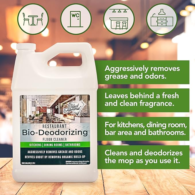 Restaurant Bio-Deodorizing Floor Cleaner Heavy Duty Commercial Concentrated Enzyme Degreaser and Odor Eliminator for Use in Mopping Bathroom Kitchen and Dining Room. Removes Grease and Urine Odors
