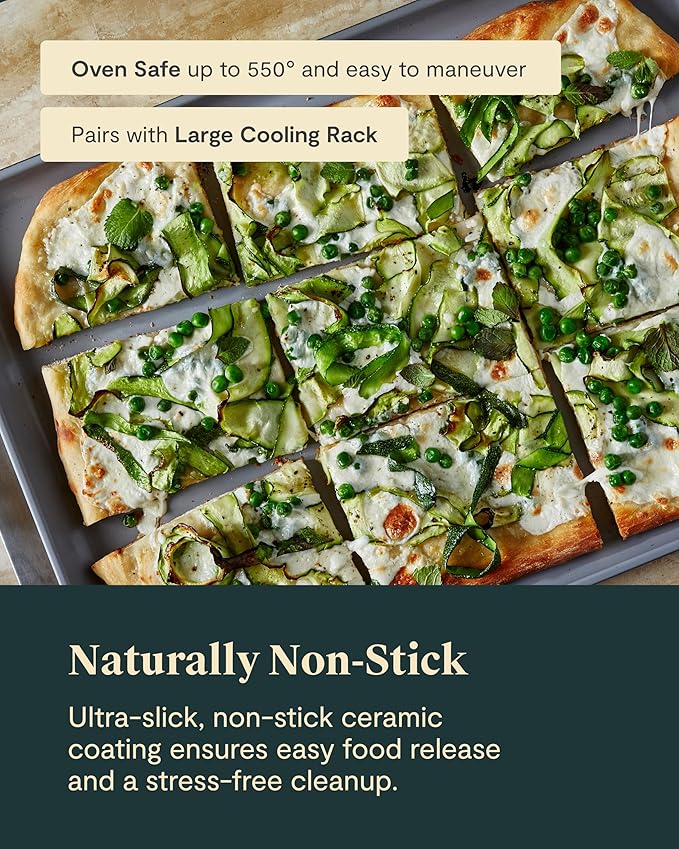 Caraway Non-Stick Ceramic Large Baking Sheet Duo - Naturally Slick Ceramic Coating - Non-Toxic PTFE &amp PFOA Free - Perfect for Baking Roasting and More - Large (18 x 13) - Cream