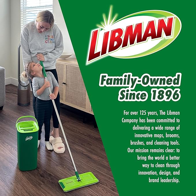 Libman Rinse 'n Wring Mop and Bucket System Microfiber Dry Wet Mop for Floor Cleaning Hardwood Laminate Tile Cleaner Dual Chamber Bucket Design 2 Total Refill Replacement Head Pads