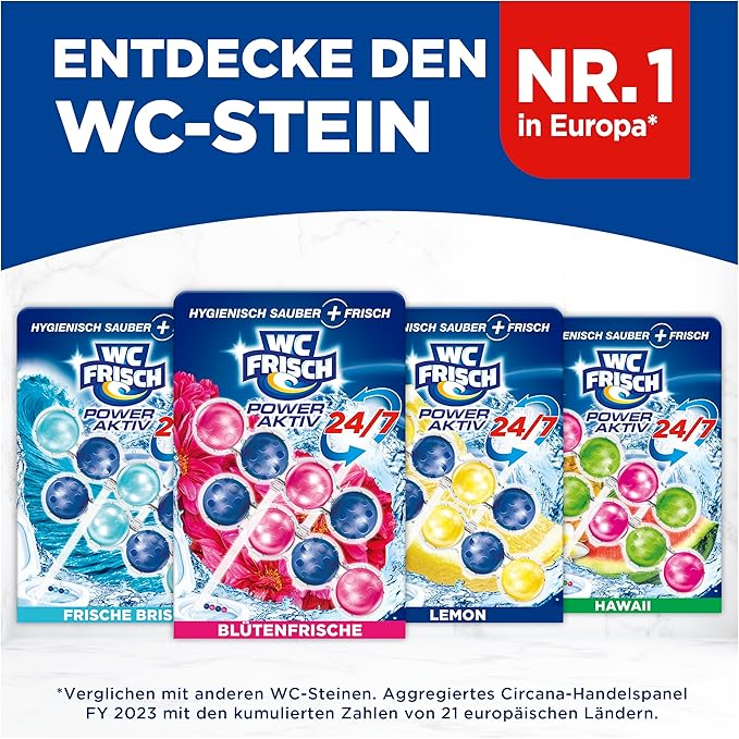 WC-Frisch Kraft Aktiv Fragrance Rinser Flower Freshness (2 x 50 g) Toilet Cleaner for Cleaning with Every Flush Fragrance Stones for Long-Lasting Fresh Fragrance + 50% Anti-limescale Effect