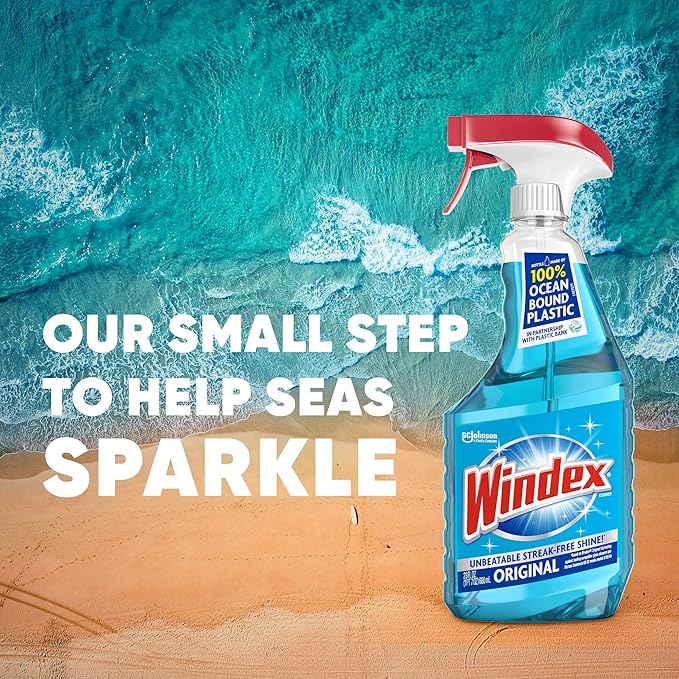 Windex Glass and Window Cleaner Refill Bottle Bottle Made from 100% Recycled Plastic Original Blue 32 Fl Oz (Pack of 12)