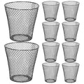 10 Pack 11inch Black Round Waste BasketWire Mesh Desk Metal Trash Garbage Can Wastebasket Recycling Trash Bins Garbage Container for Bedroom Office School