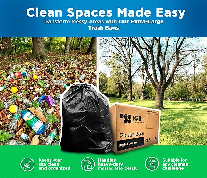 IGB Heavy Duty Trash Bags 55-60 Gallons (100 Count) – Extra Durable Contractor Bags for Construction Landscaping Restaurants – Leak-Proof Industrial Garbage Bags for Commercial Use