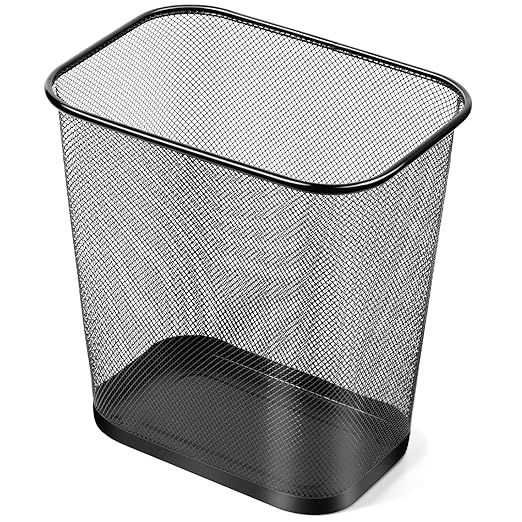 Nuanchu 1 Pcs Mesh Square Trash Cans 4 Gallons Wire Wastebasket for Home Black Metal Office Garbage Cans Rectangular Open Top Trash Bin for Kitchen Bathroom Bedroom 11.7 x 8.5 x 11.8 Inch (Black)
