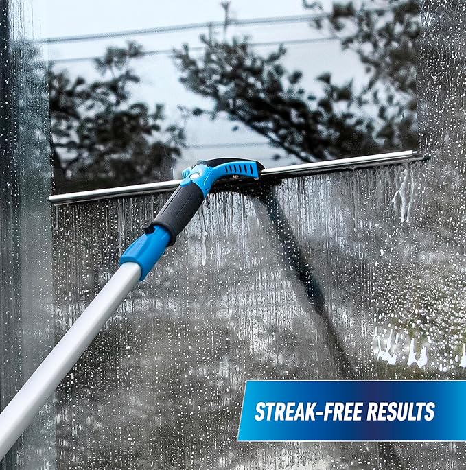 Unger Professional Connect and Clean 18” Grip Swivel Window Glass Squeegee and 8’ Pole 180-Degree Pivoting Handle with Lock Cleaning Supplies for Streak-Free Results