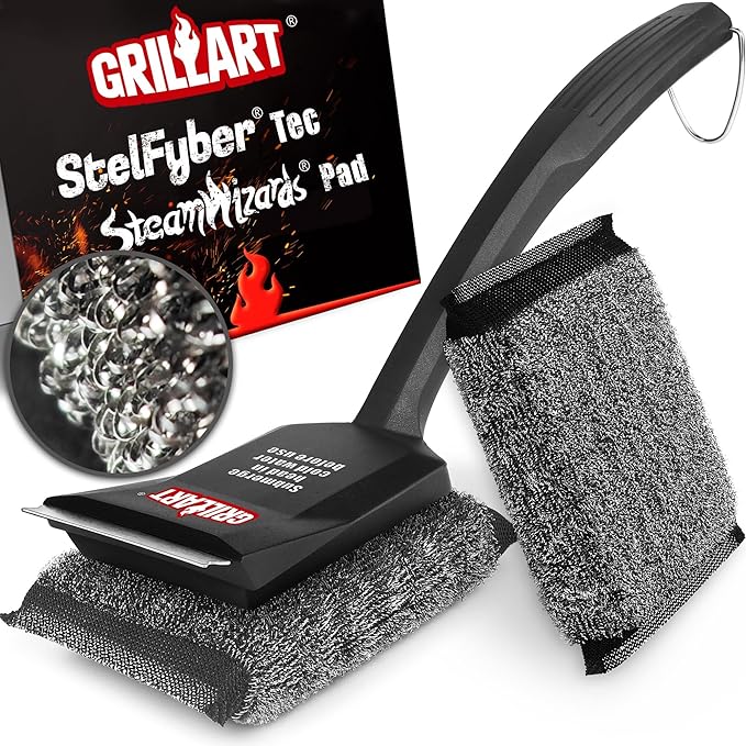 GRILLART SteamWizards Grill Brush Bristle Free Safe BBQ Grill Brush for Outdoor Grill Flat Top Grill Cleaner with Replaceable Head Suitable for All Grates Griddle Accessories Dishwasher Safe