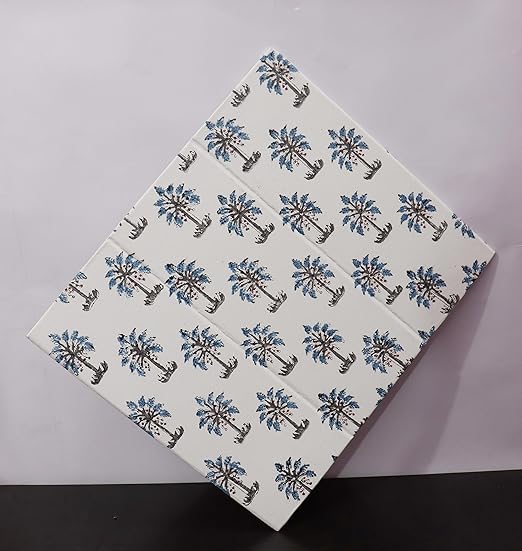 Christmas Decorative Hand Block Printed Waste Basket/Trash Can/Garbage Can/Card Board Trash Can Housewarming Gift (White)