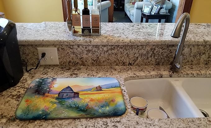 Caroline's Treasures DAC1679DDM Montana Bitterroot in Watercolor Dish Drying Mat Absorbent Dish Drying Mat Pad for Kitchen Counter Dish Drainer Mat for Countertop 14 x 21 Multicolor