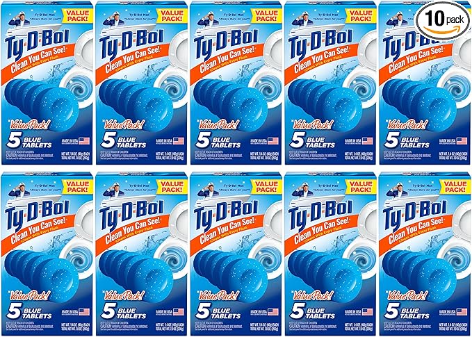 Ty-D-Bol Blue Tablets Value 5 Pack Cleans and Deodorizer Toilets for a Fresh Smelling Bathroom (Pack of 10)