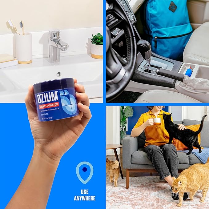 Ozium Odor Eliminating Gel - 4.5oz Air Freshener Alternative for Smoke Pets and Musty Odors - Long Lasting Odor Remover for Cars Homes Closets and Small Spaces - Wild Cherry