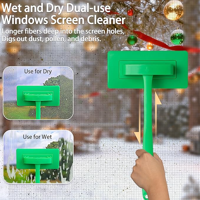 MyLifeUNIT 2 Packs Mesh Screen Cleaner Detachable Window Screen Cleaning Brush Window Screen Cleaners Tool with Wet and Dry Dual-Use