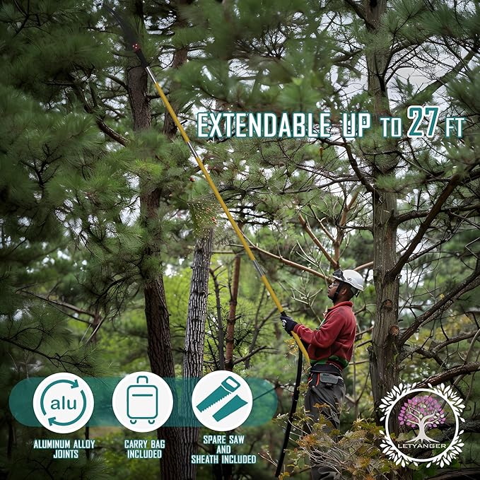 Pole Saws for Tree Trimming 7.3-27 ft Extendable Tree Trimmers Long Handle Pruner Sharp Steel Blade and Scissors High Branches Trimming Tree Pruner Tree Saw (7.3-27 ft)