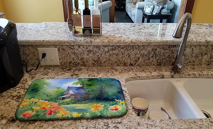 Caroline's Treasures DAC1669DDM Massachusetts Mayflowers in Watercolor Dish Drying Mat Absorbent Dish Drying Mat Pad for Kitchen Counter Dish Drainer Mat for Countertop 14 x 21 Multicolor